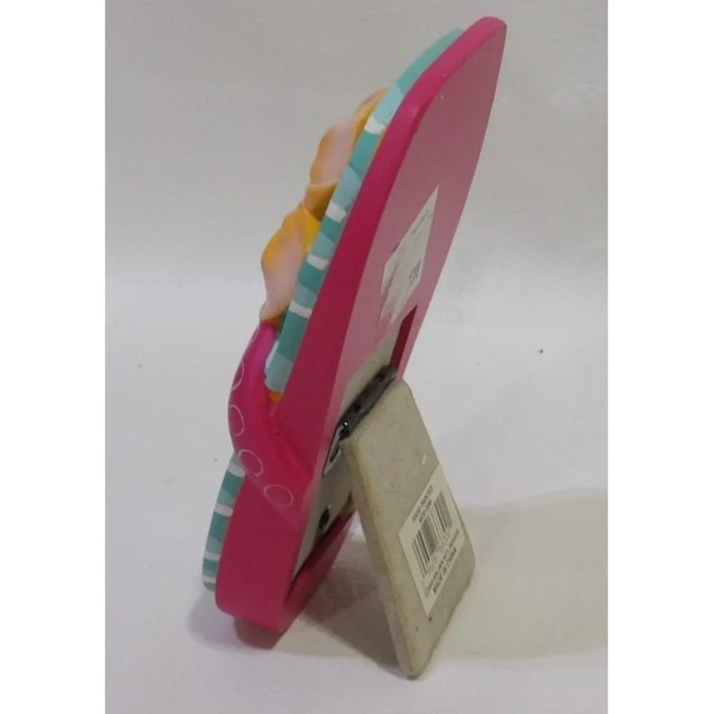 Tropical Flip Flop Picture Frame Pink Teal Striped Hibiscus Flower Hand Painted